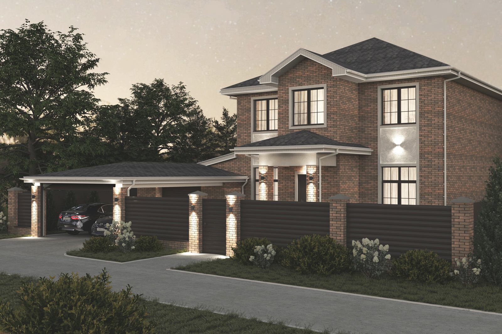 Обложка проекта: Реновация коттеджа (фасады, пристрой гаража и сауны с верандой, наружный свет)