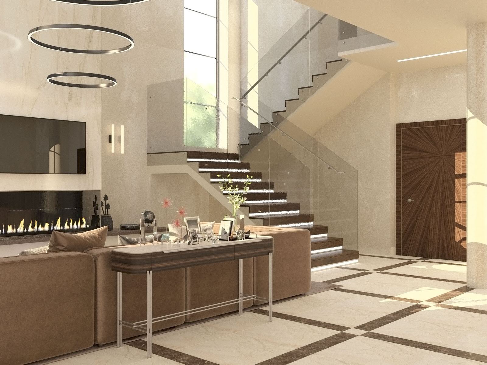 Гостиная и кухня в загородном доме