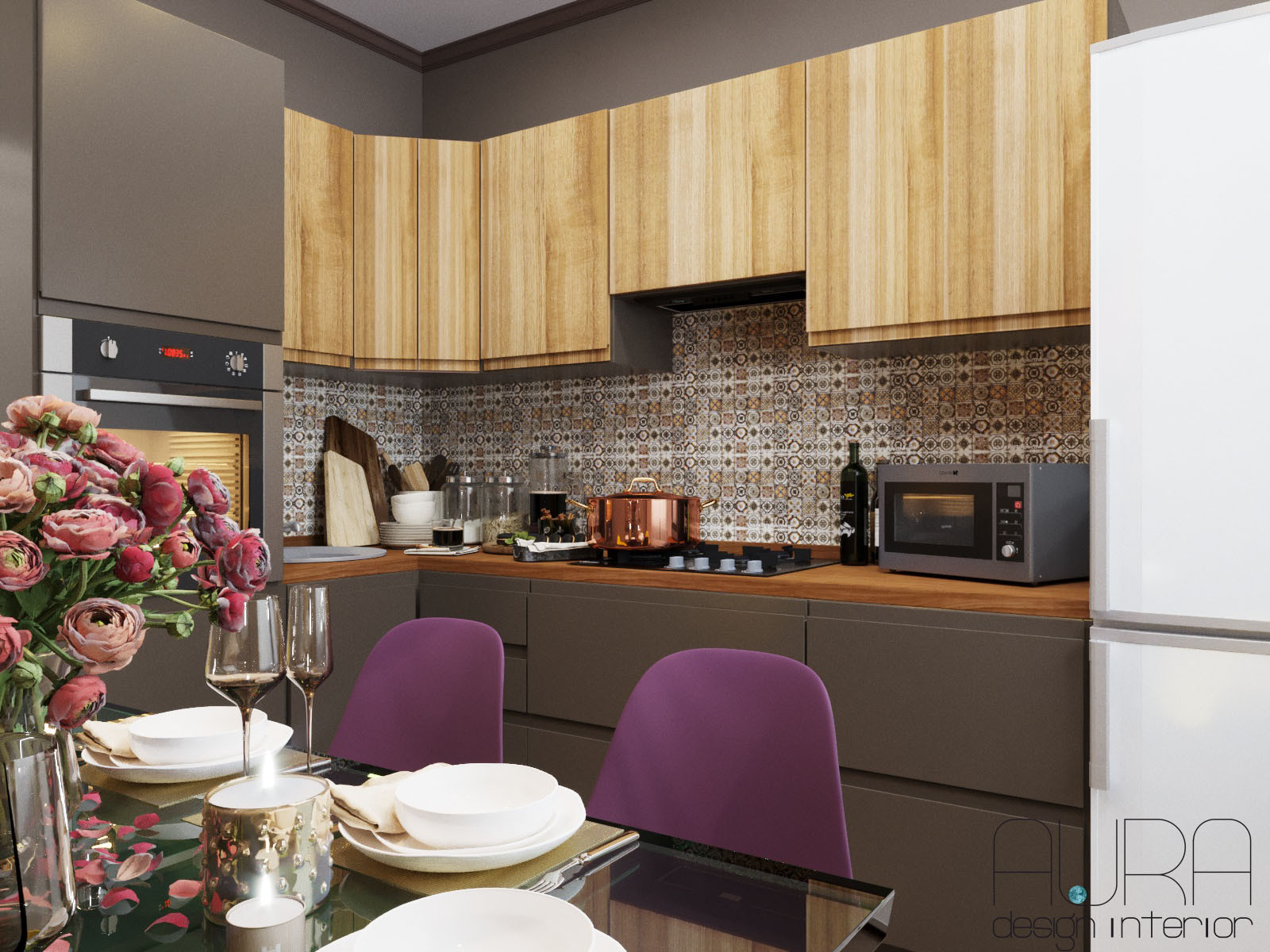 Дизайн квартиры, кухня в темных тонах
