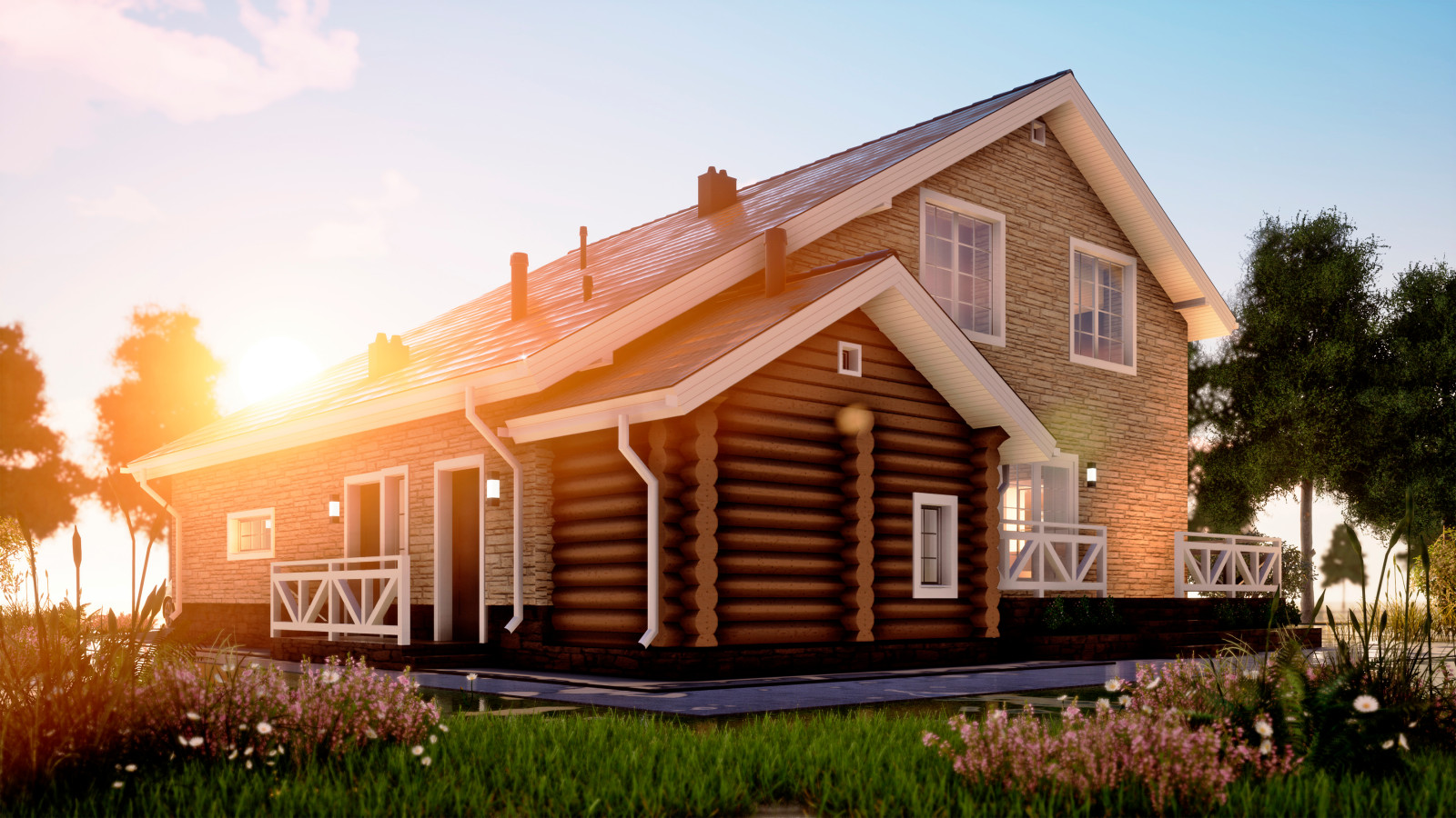 Обложка проекта: Двухэтажный дом с баней и гаражом 213м2 П-0208