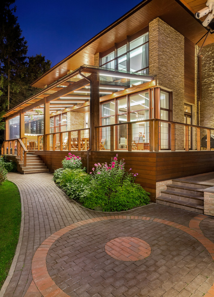 Ночное освещение загородный дом в коттеджном посёлке Ла Променад 2