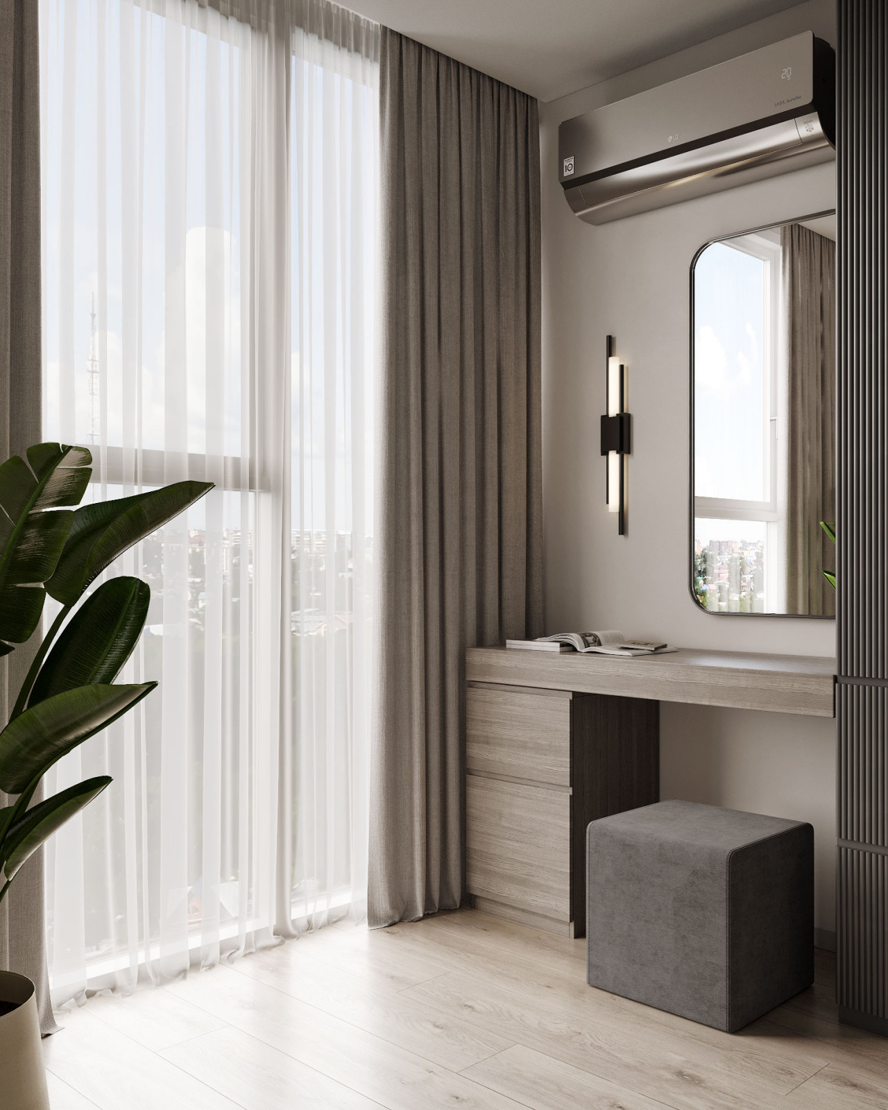 Лаконичная мастер - спальня в монохроме