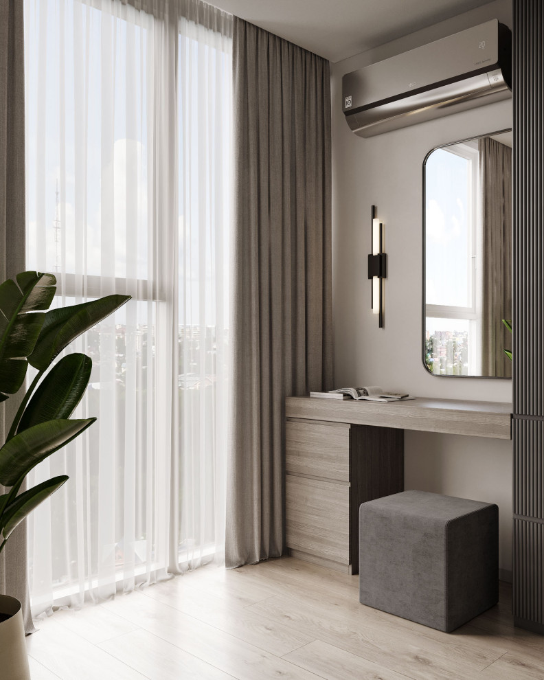 Лаконичная мастер - спальня в монохроме