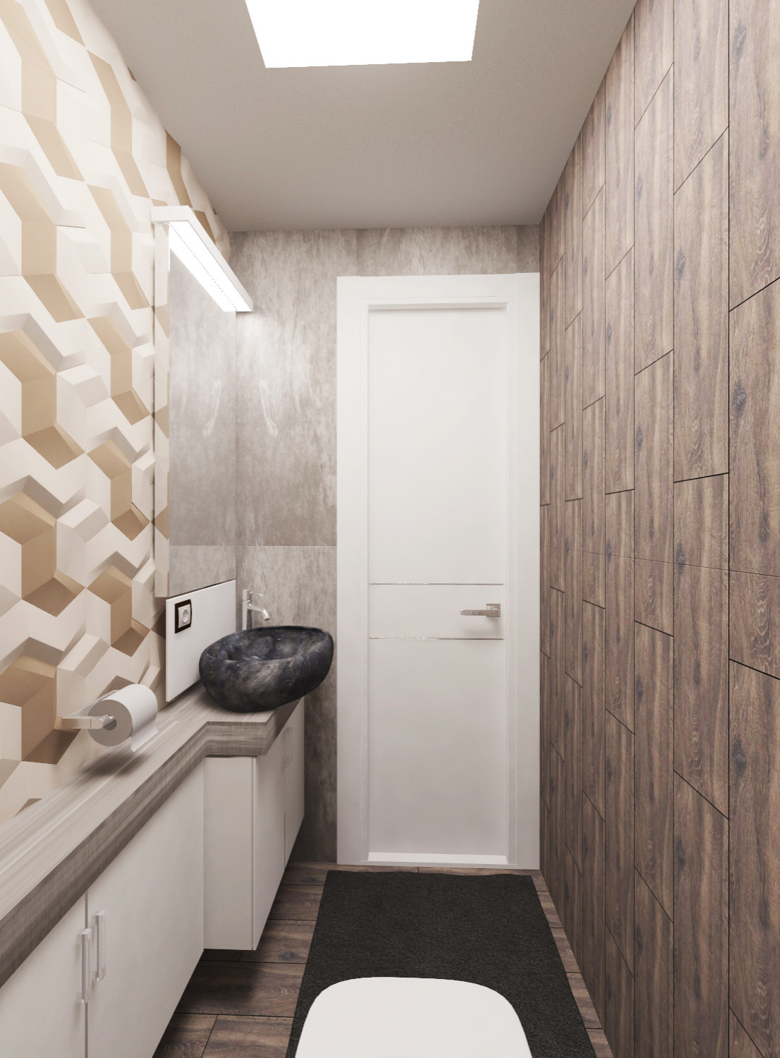 Стиль минимализм + лофт.  "Графит и картон"