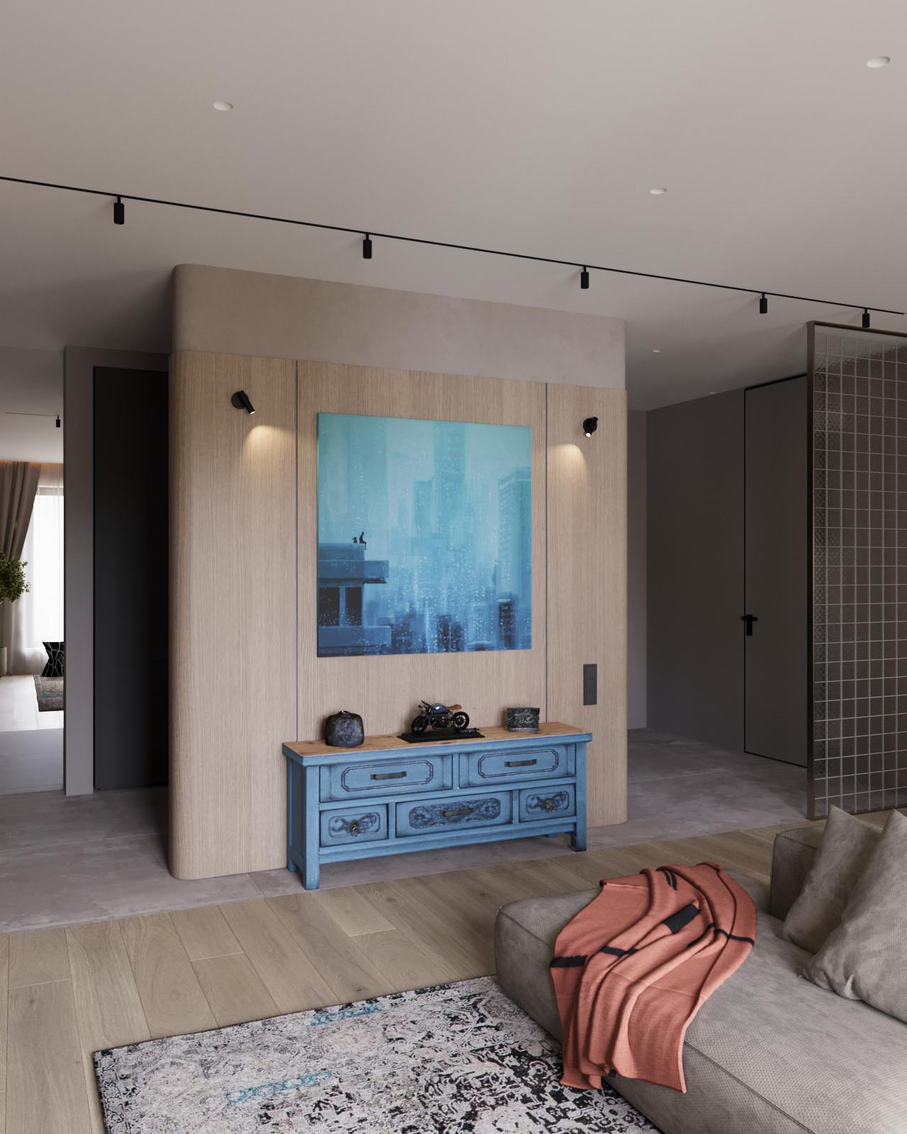 Проект двухкомнатной квартиры с объединенной кухней гостиной