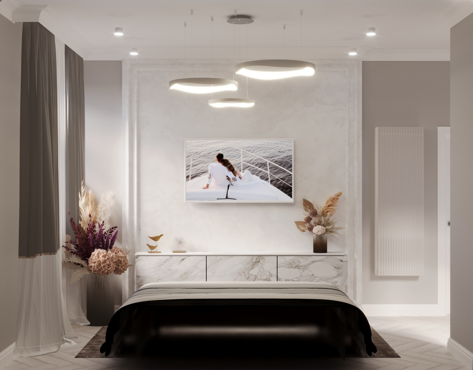 Спальня с душевой и гардеробной.