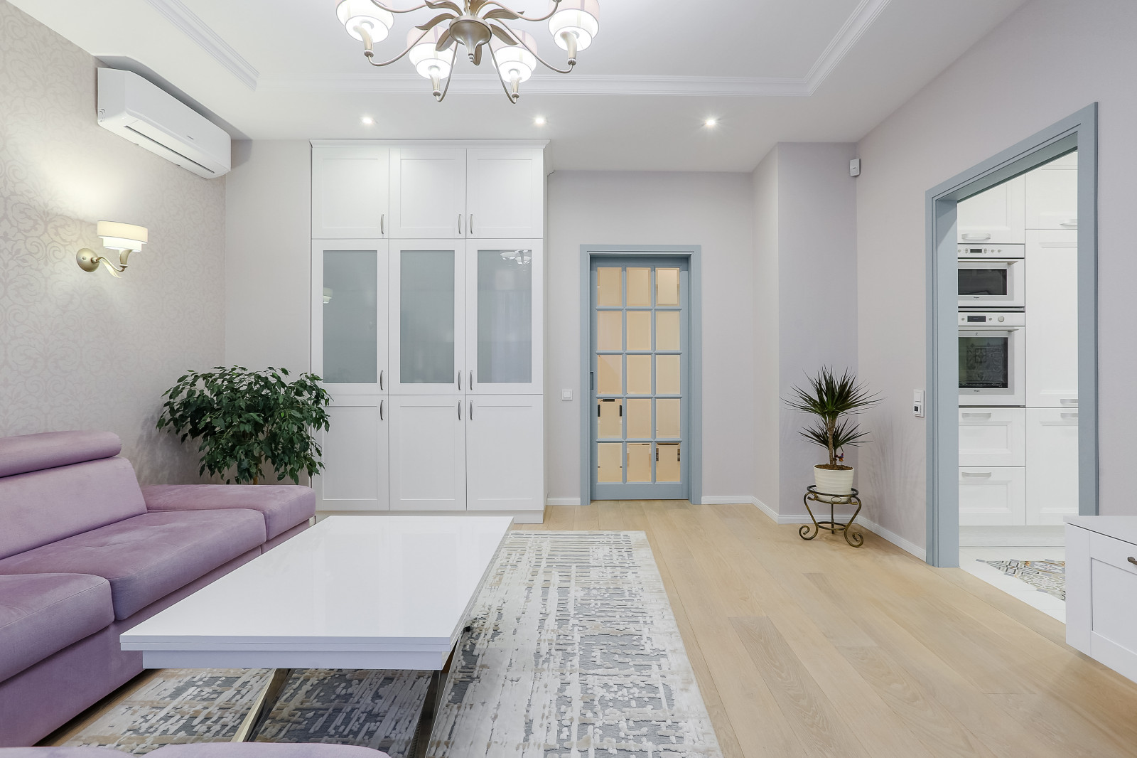 apartment with light blue doors