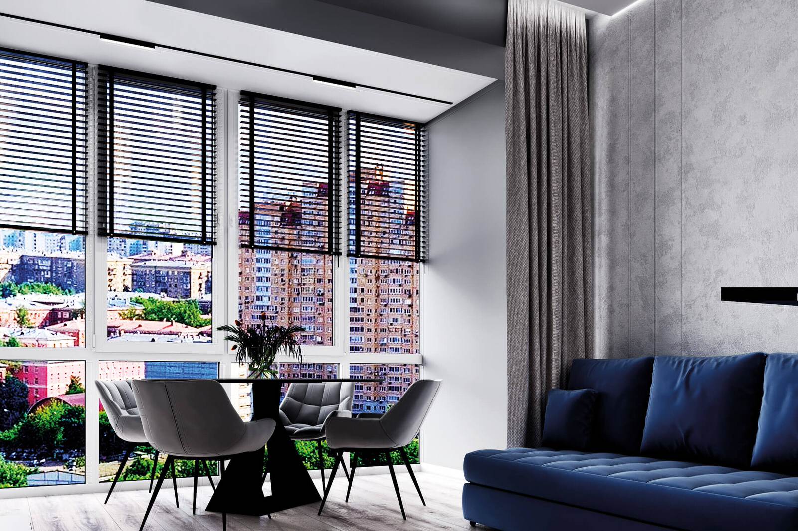 Современный дизайн в серых тонах, ЖК Панорама