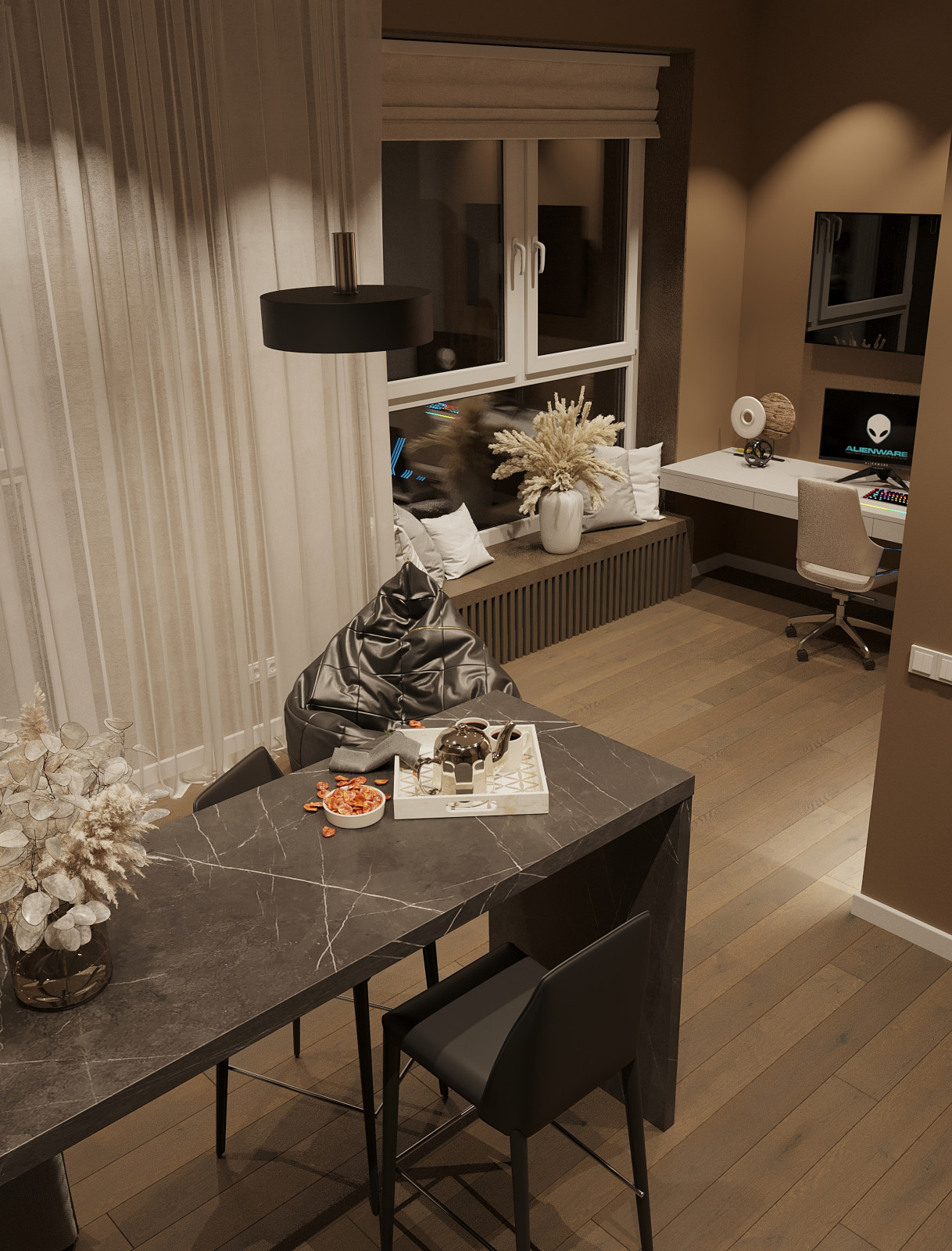 Современный интерьер для молодой семьи в квартире 36 м²