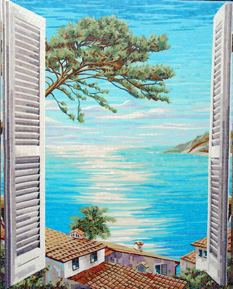 Колотое панно из мозаики - "Вид из окна"