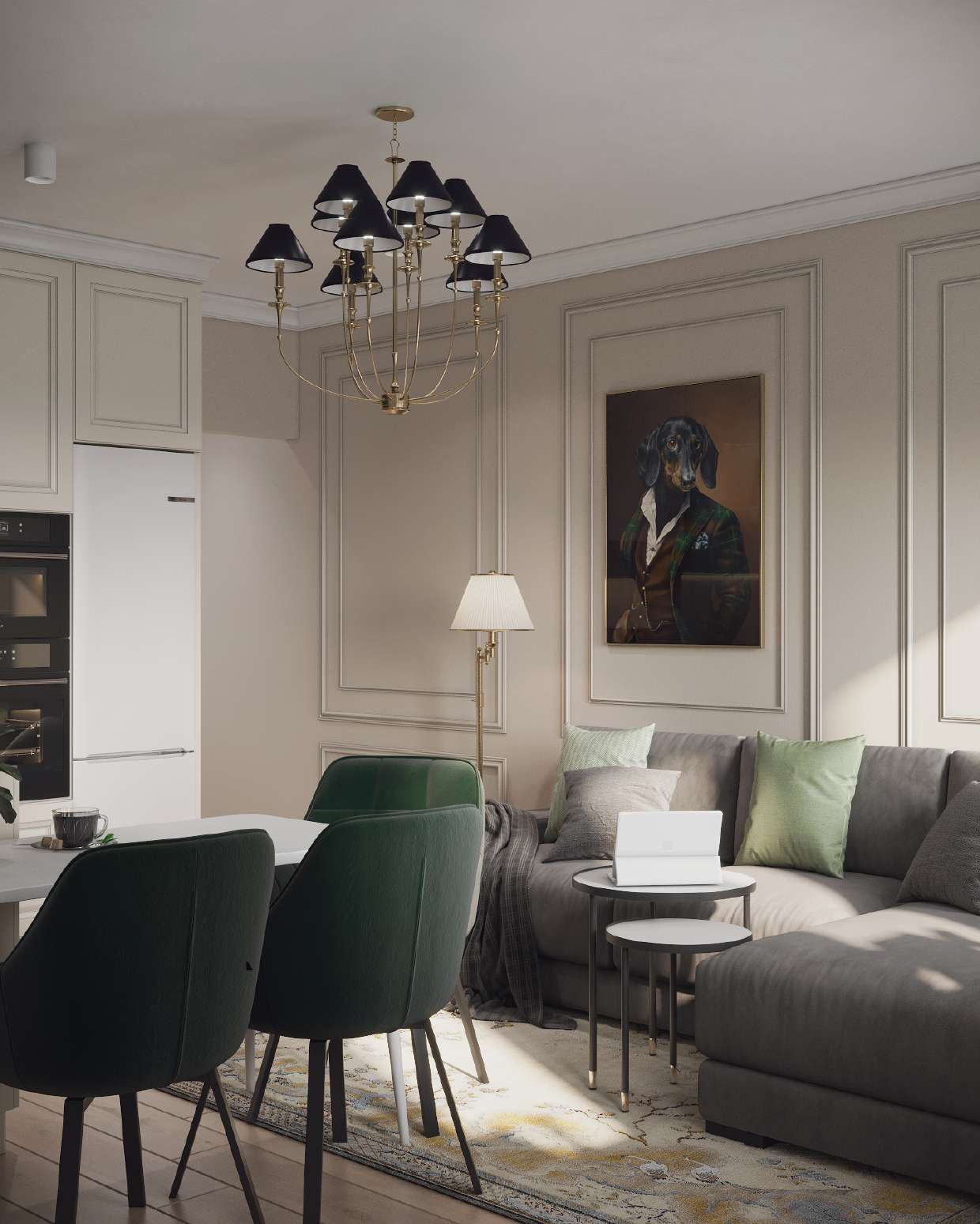 интерьер в стиле неоклассика с элементами минимализма.