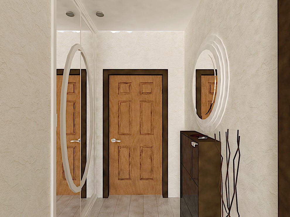 Объединение пространства коридора, кухни и гостиной