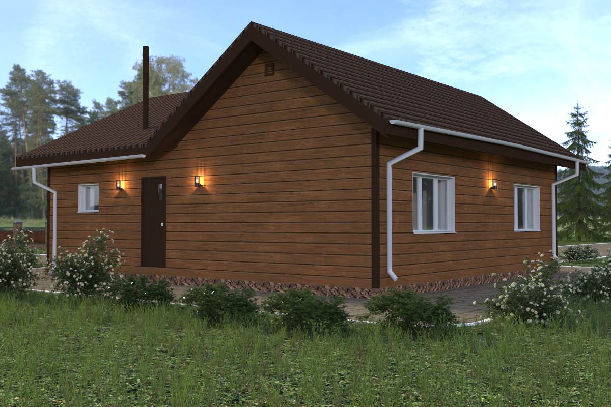 Проект одноэтажного дома 90 м2 в стиле шале с обшивкой из сайдинга под дерево