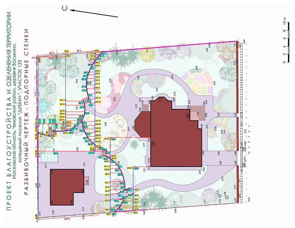 Проект ландшафтного дизайна дачного участка - разбивочный чертеж по подпорным ст