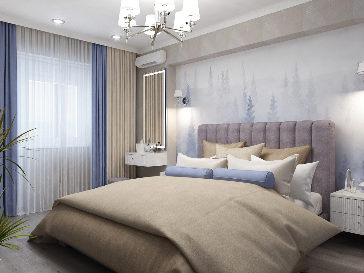 Обложка проекта: Спальня. 2 варианта визуализации & реализация