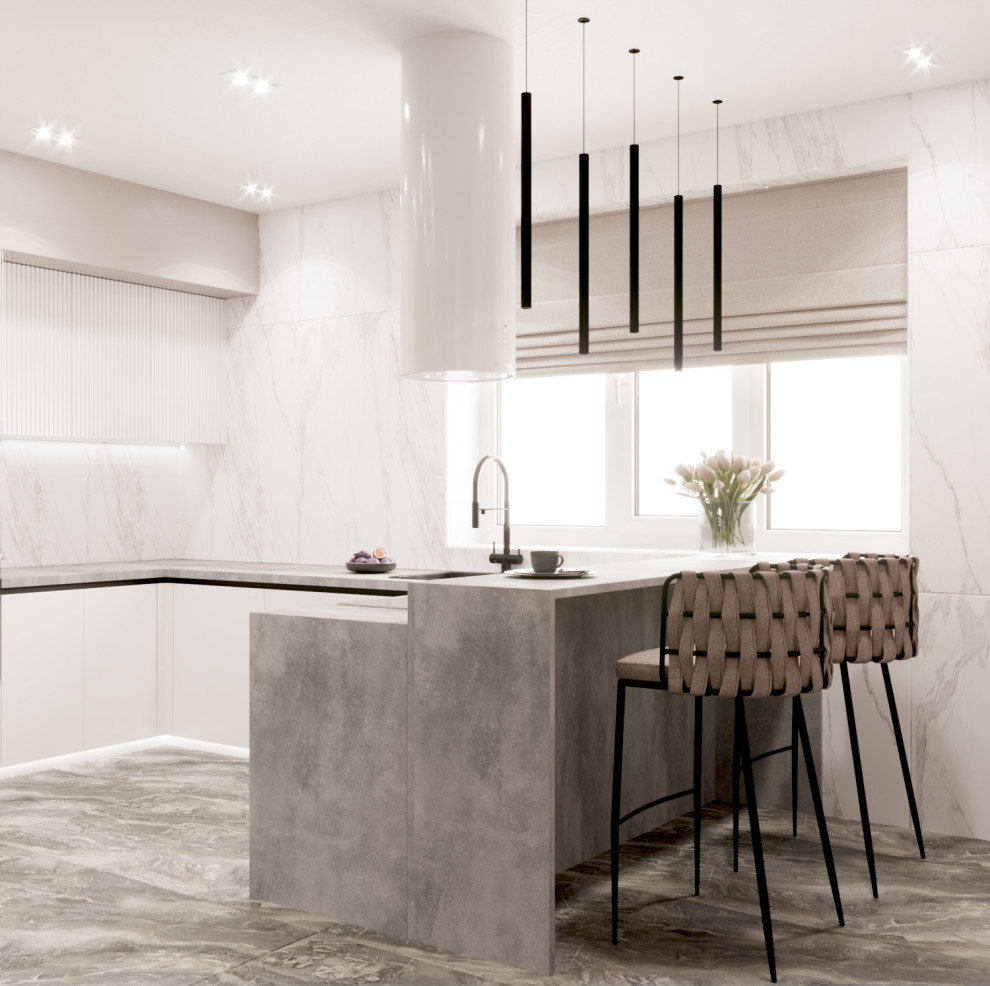 Кухня-гостиная в мягких оттенках