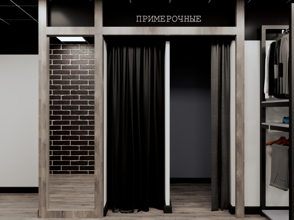 Брутальный лофт. Дизайн интерьера магазина мужской одежды и барбершопа "ALL MAN"