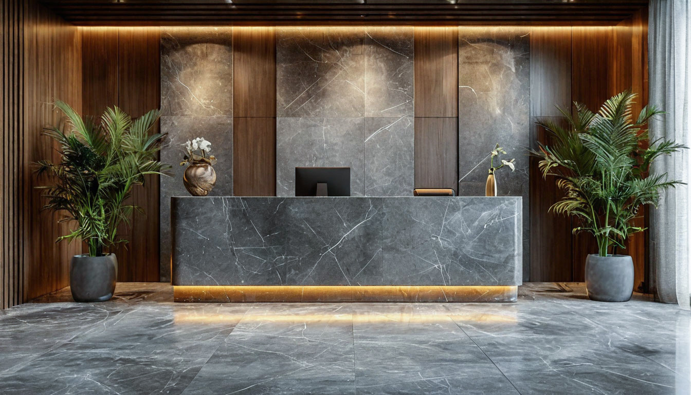Современная стойка ресепшен с подсветкой