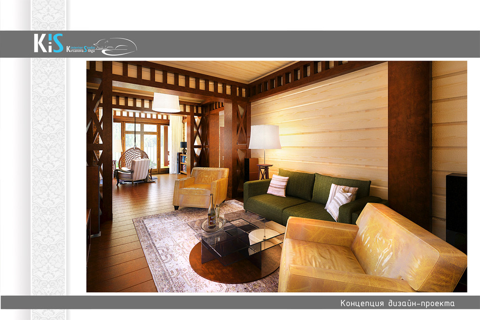 Дизайн проект гостиной в коттедже.