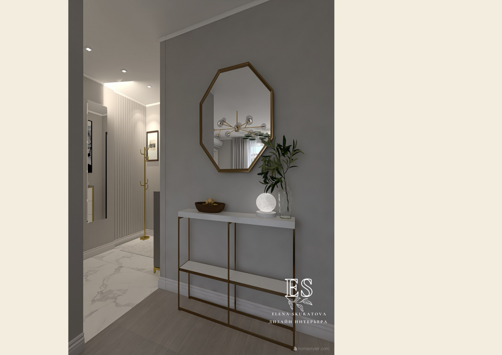 Квартира в бежевых оттенках с голубыми акцентами