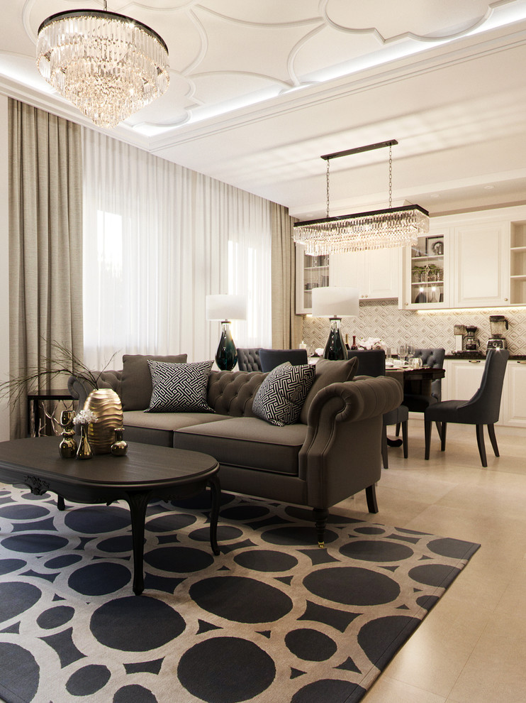 Гостиная-кухня в современной классике