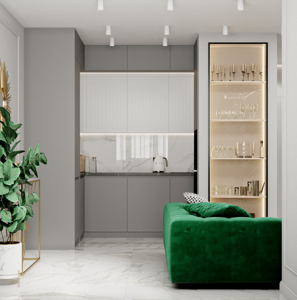 Квартира с гостиной с элементами ар-деко в современной интерпретации