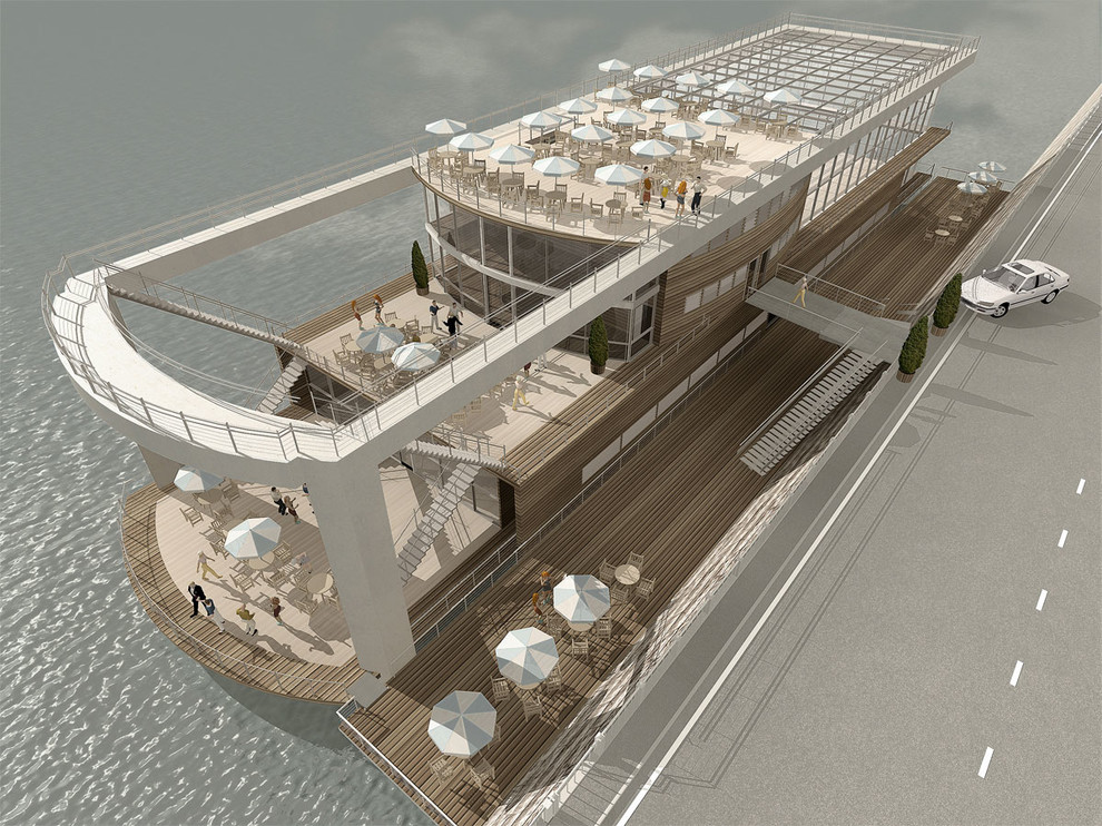 Обложка проекта: Развлекательный центр на Киевском вокзале. Переоборудованная баржа.