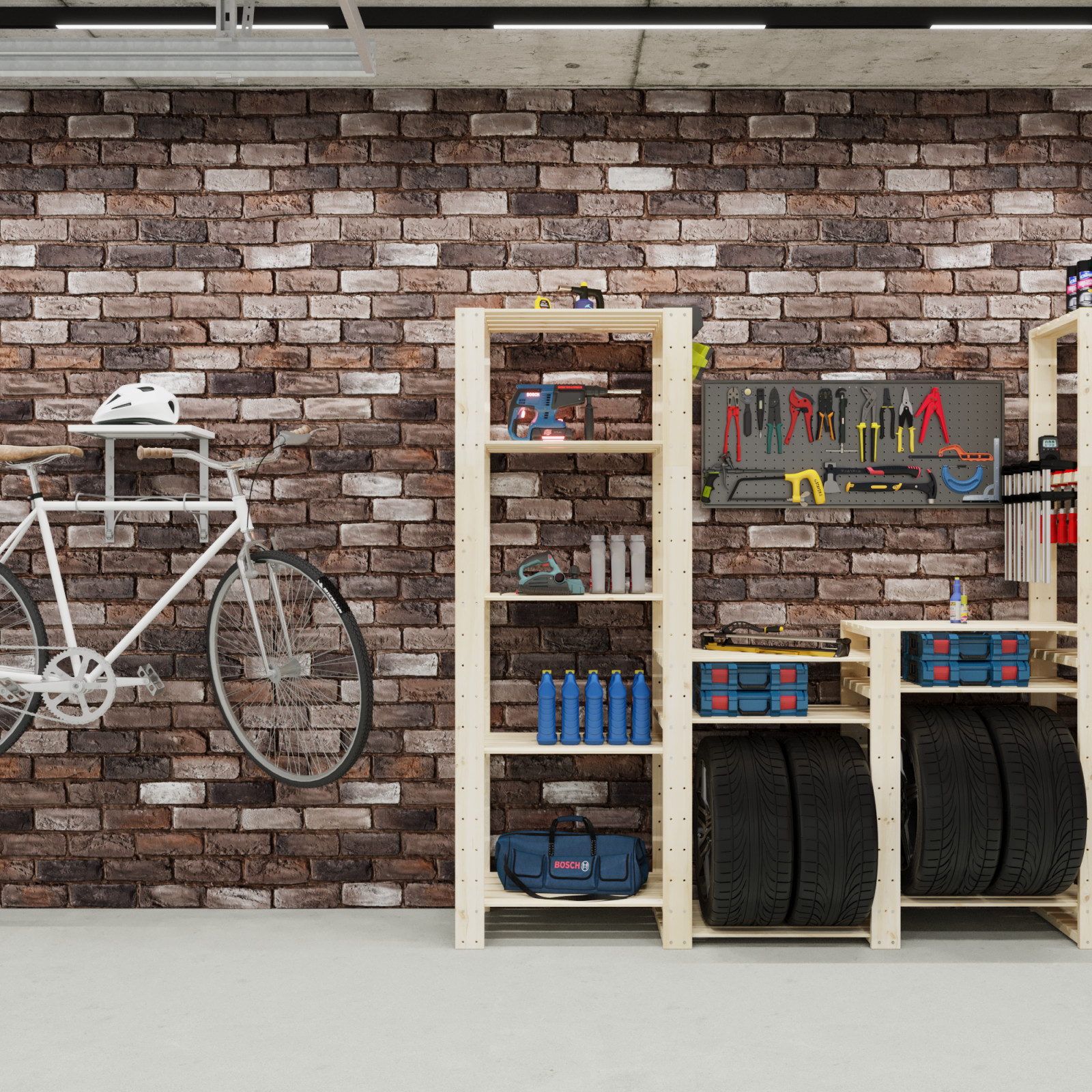 Стеллаж деревянный БОР 2 / Стеллажная система в гараже