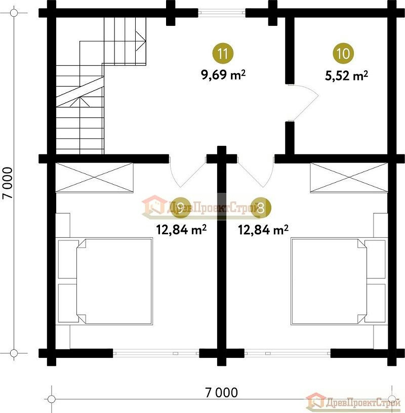 Проект бани № 159. Баня из бруса массива естественной влажности 140 х 140, 106,