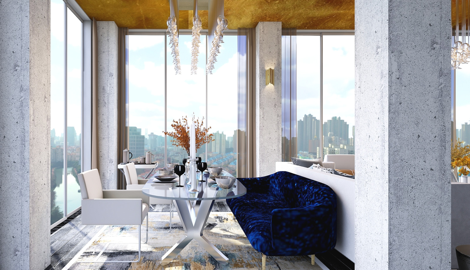 Обложка проекта: Большая гостиная с золотым потолком