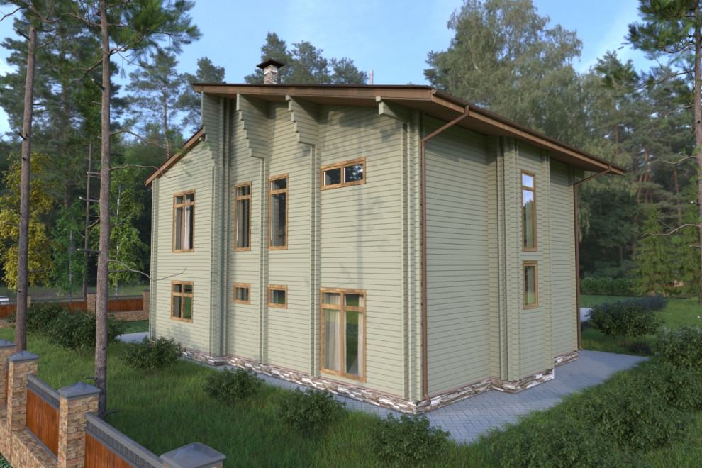 Двухэтажный дом из двойного бруса