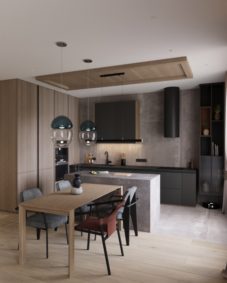 Проект двухкомнатной квартиры с объединенной кухней гостиной