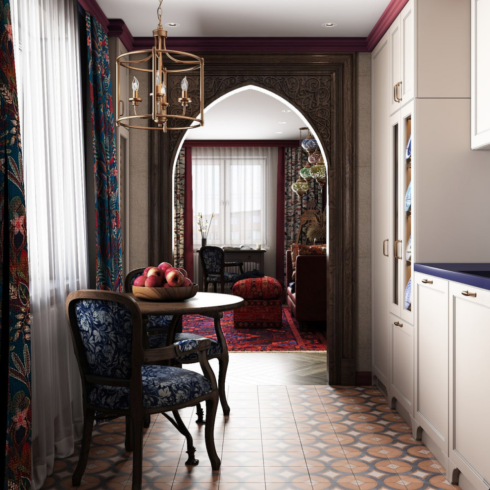 Кухня с богатыми текстурами и принтами