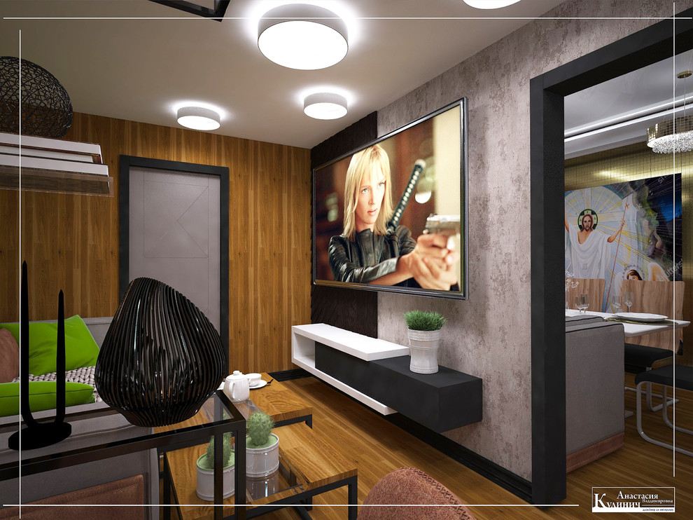 Симбиоз лофта и эко. Гостиная.