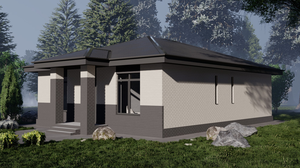 Одноэтажный дом с двумя спальнями, кабинетом и кухней-столовой (107 м2)