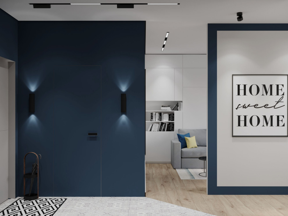 Холл+гардеробная с синими акцентами