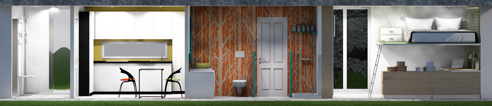 Трансформируемый интерьер контейнерного жилья в стиле "контемпорари".