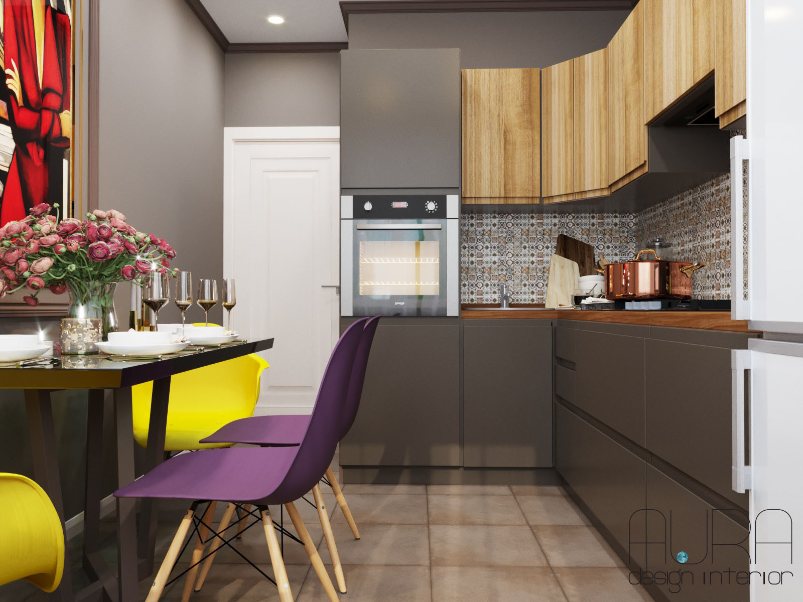 Дизайн квартиры, кухня в темных тонах