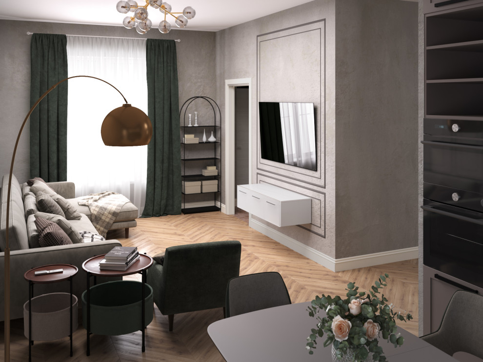 Обложка проекта: Визуализация кухни-гостиной и спальни в коттедже