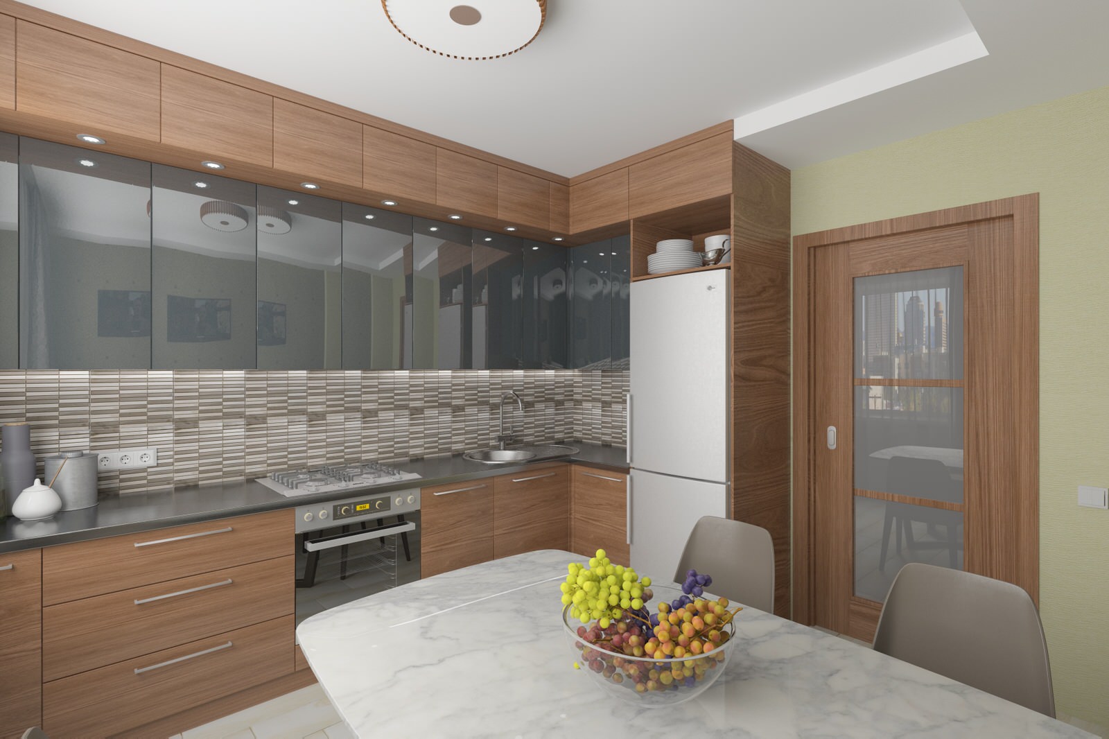 Кухня в серо-оливковых тонах