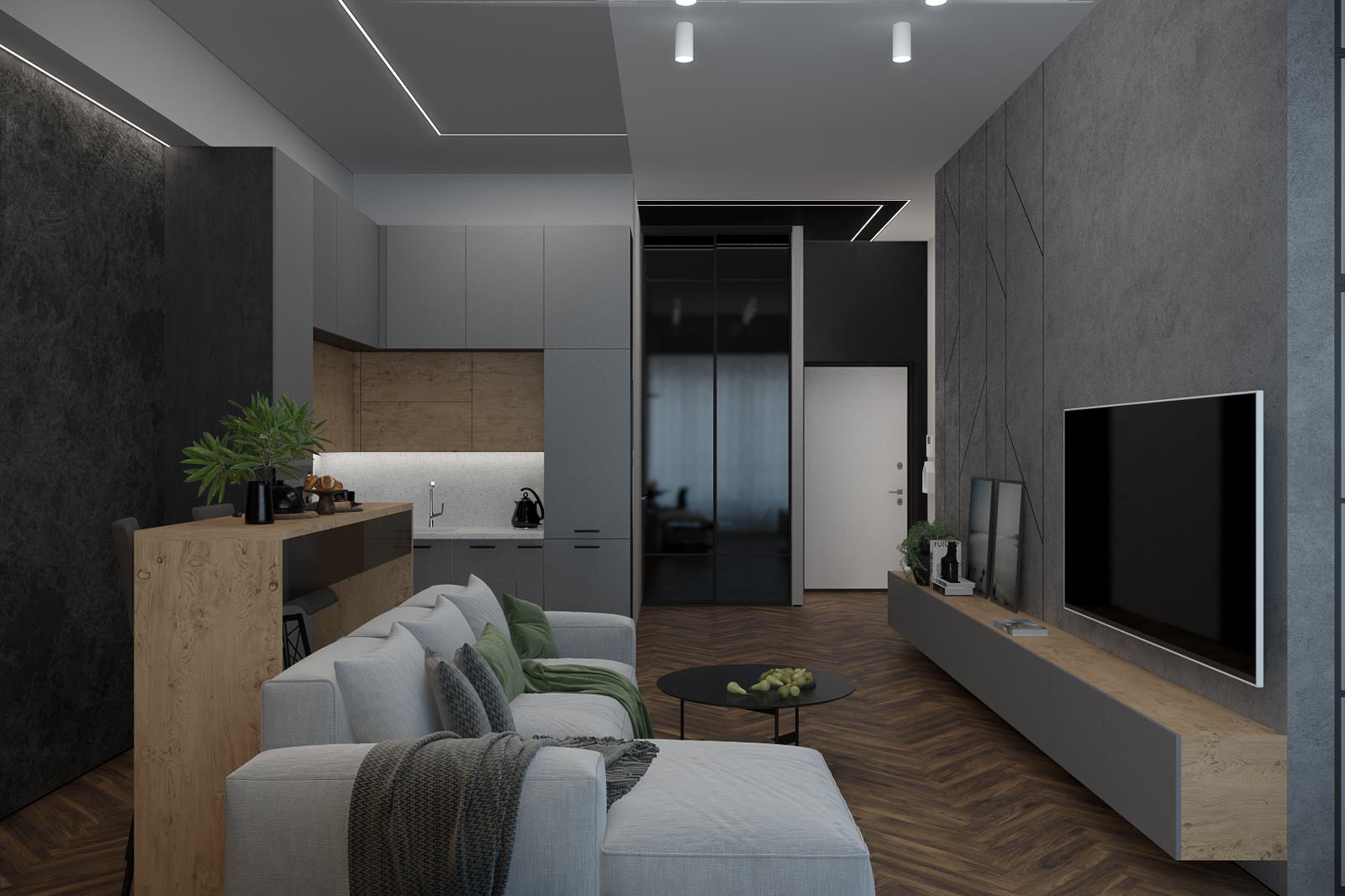 Обложка проекта: Кухня-гостиная в современном стиле в квартире