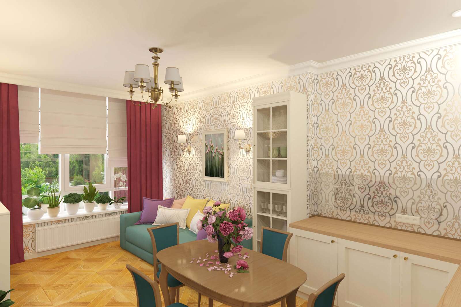 Двухкомнатная квартира 61м2 в ЖК "Соколиный форт" в стиле неоклассика