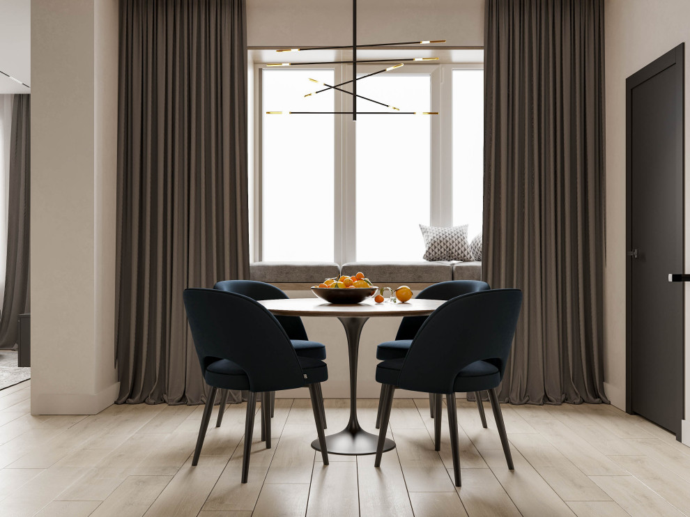 Гостиная и кухня в бежево-серых оттенках