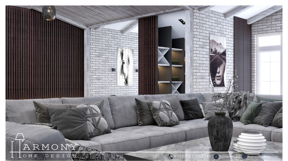 Дизайн проект мансарды в смешанном стиле модерн и лофт общей площадью 150 м2