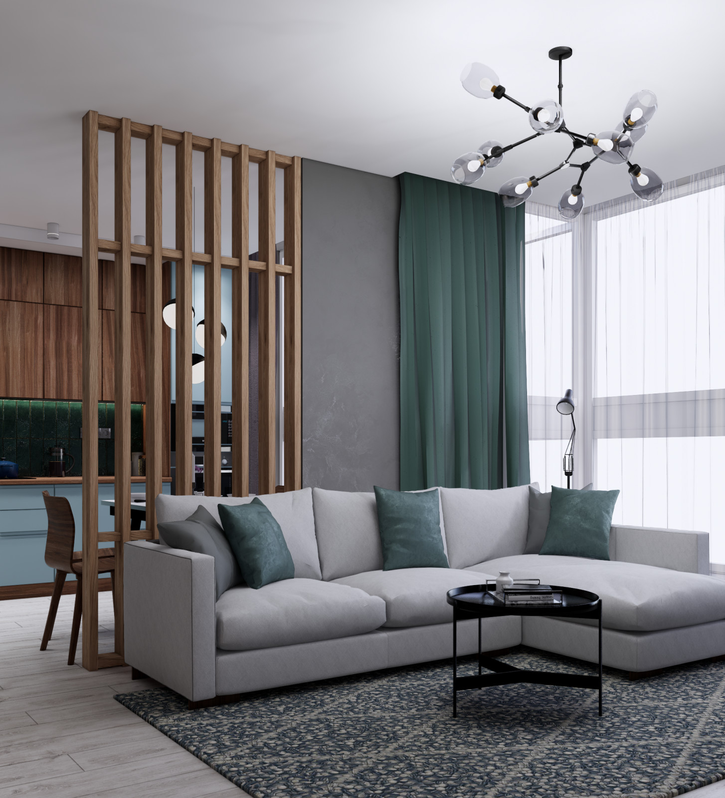 Кухня-гостиная в светлых оттенках