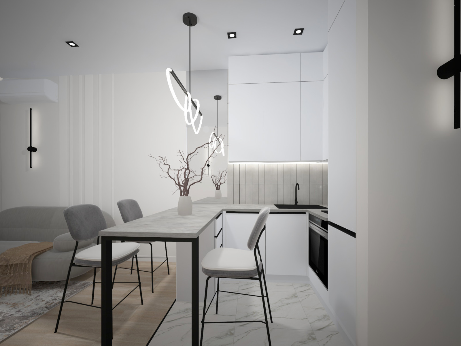 Обложка проекта: Современная кухня-гостиная. Площадь 17 м2