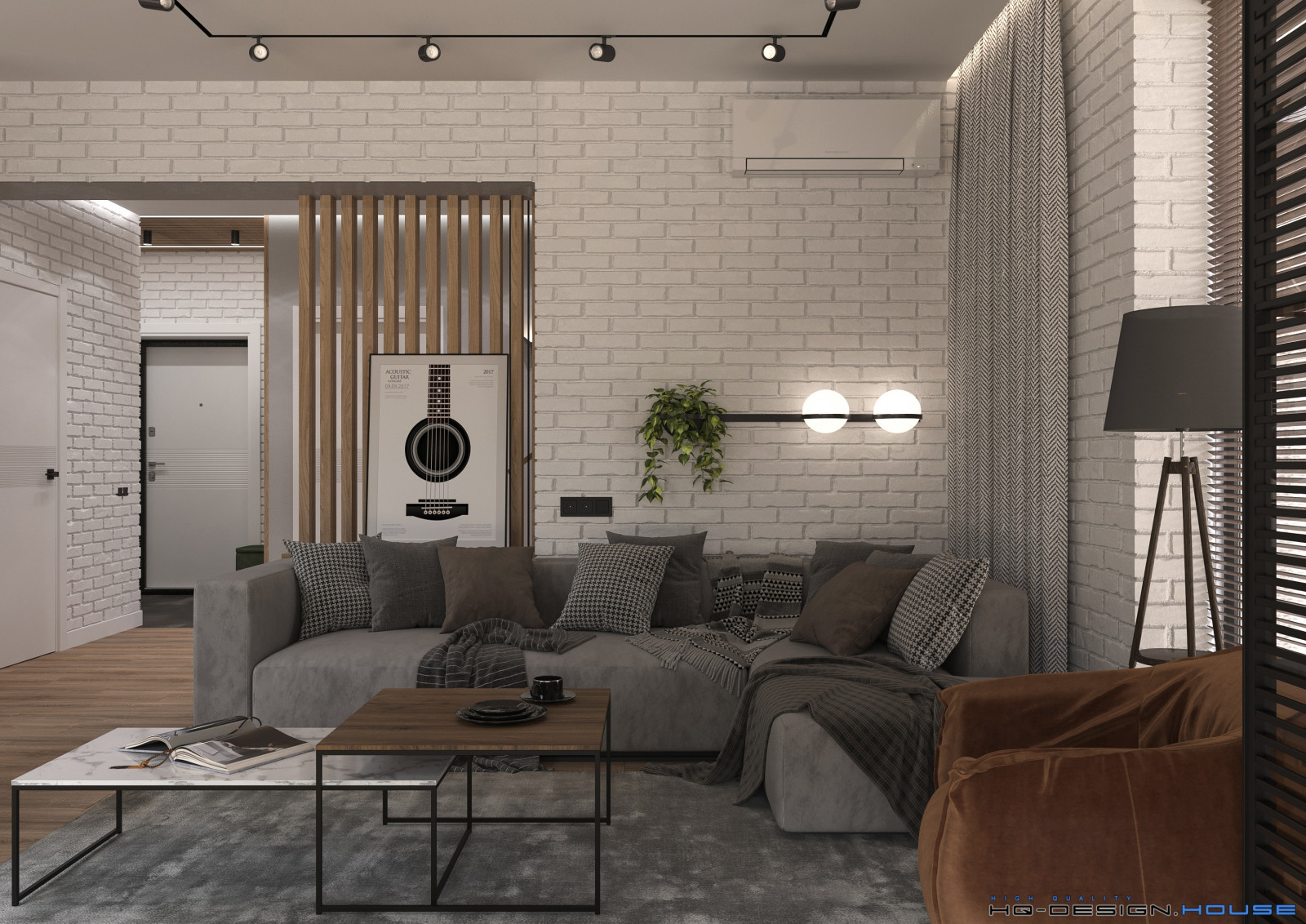 Кухня-гостиная в частном доме в современном стиле с элементами Лофт