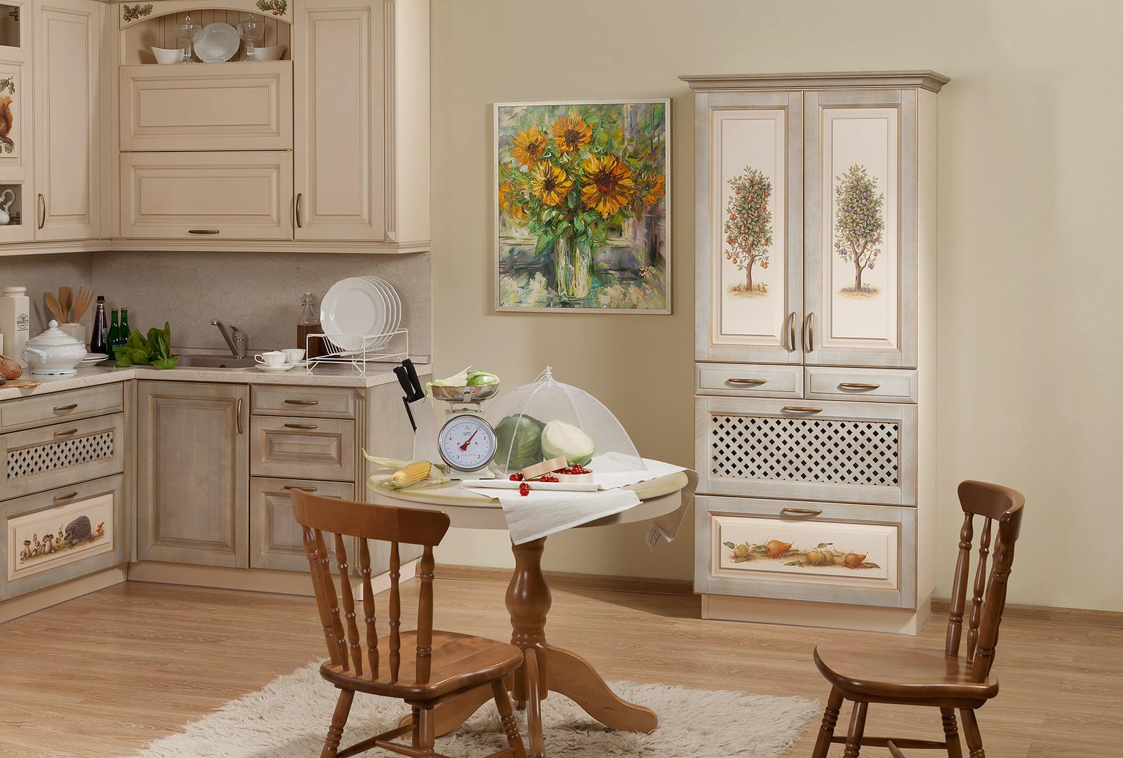 Кухонный гарнитур "Шато" с росписью "Заповедник"