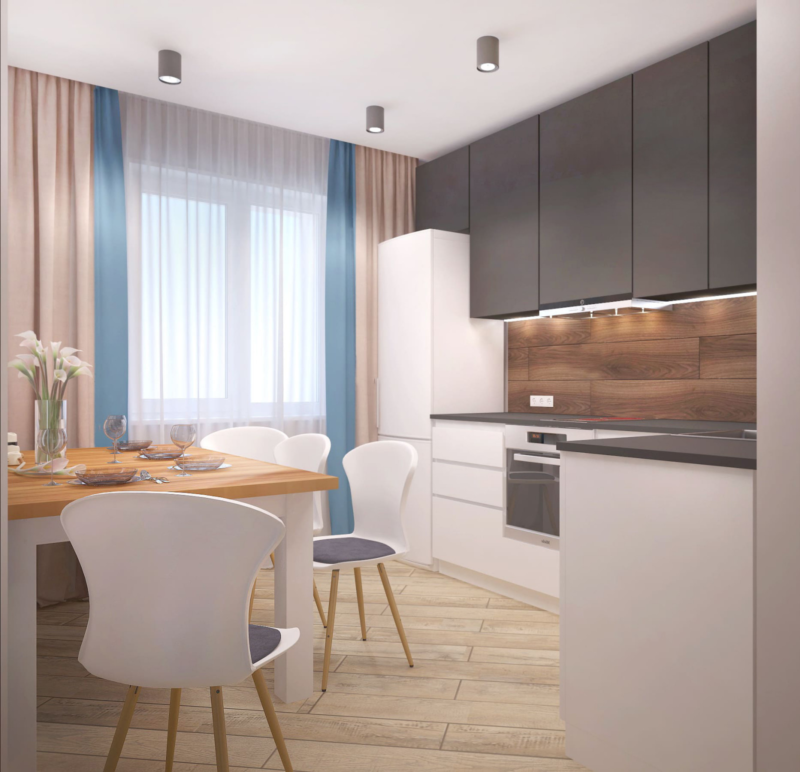 Стильная гостиная и кухня