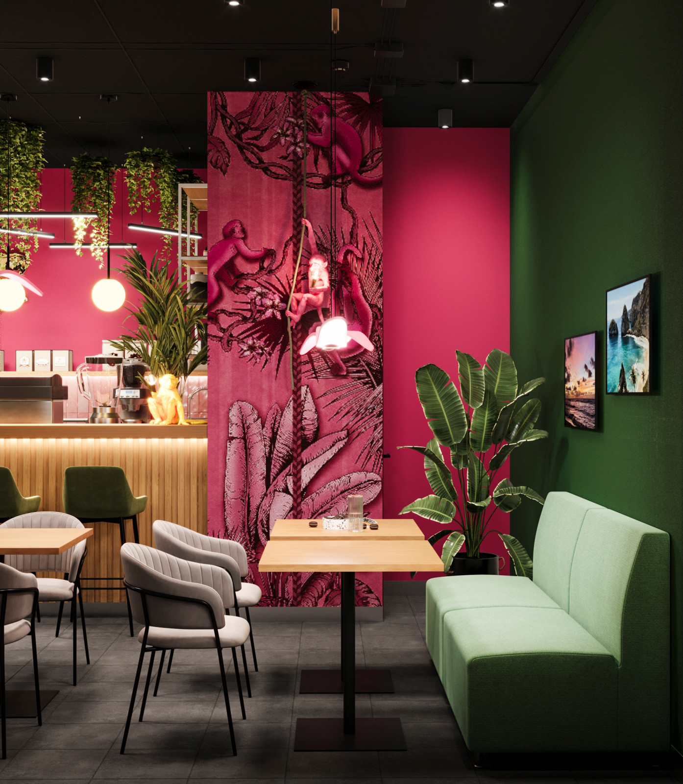 Кофейня в тропическом стиле. Проект